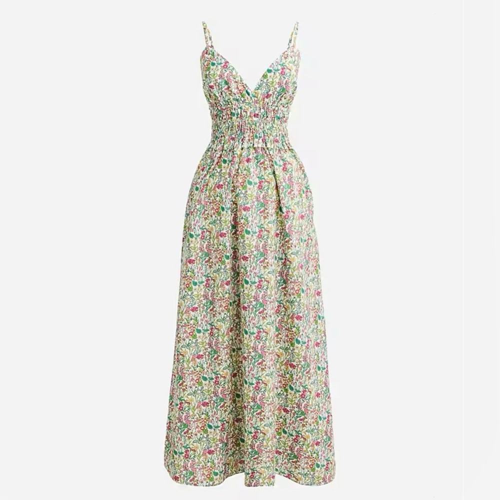 J.Crew V-neck Smocked-Waist Dress in Liberty® Fabric, Size 6